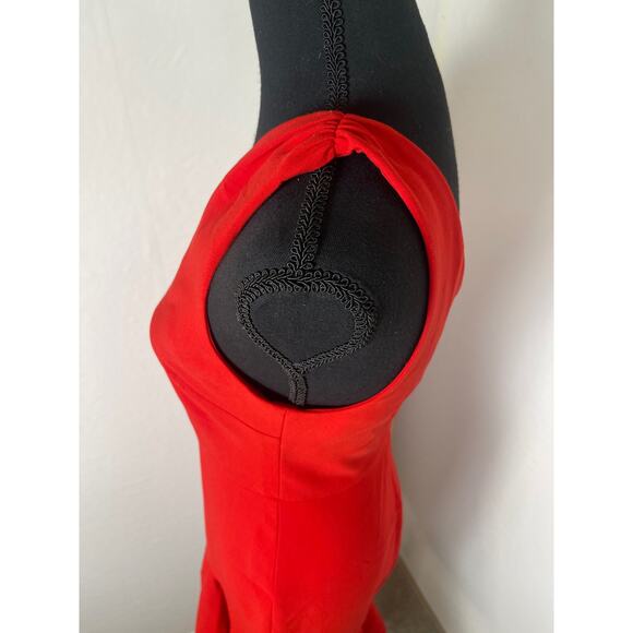 NWT Likely Women's Glam Chic Preppy Ruffle Hem One Shoulder Midi Dress Red 2 - Picture 7 of 11